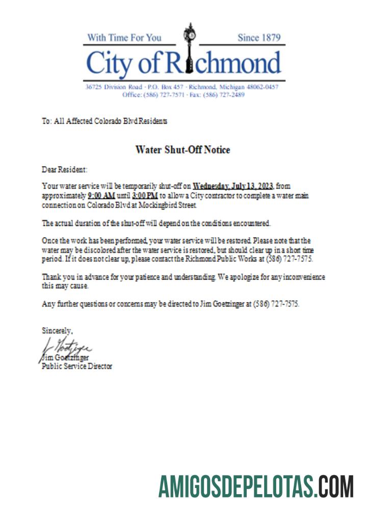 Aviso de desligamento de água da cidade de Michigan de Richmond, projeto de lei de serviços públicos, SCR baixar para verificação
